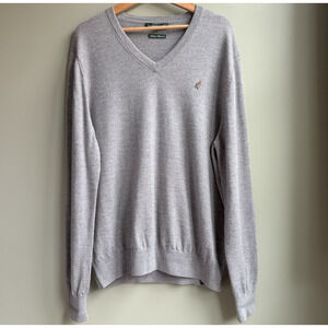 Fairway & Greene Italian Merino Wool Sweater Lightweight Gray Bird Embroidery L